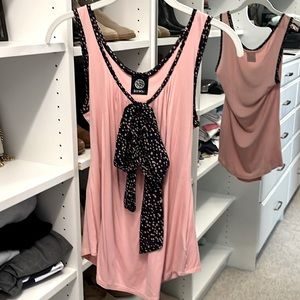 Bobeau pink tank with navy square knot tie. Size small. Worn 2 times.